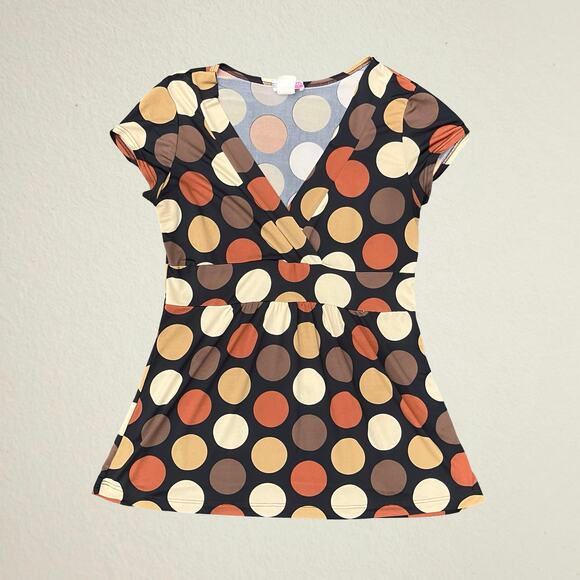 Vintage Y2K brown polka dot surplice bust top 2000s boho chic retro twee - Picture 1 of 6